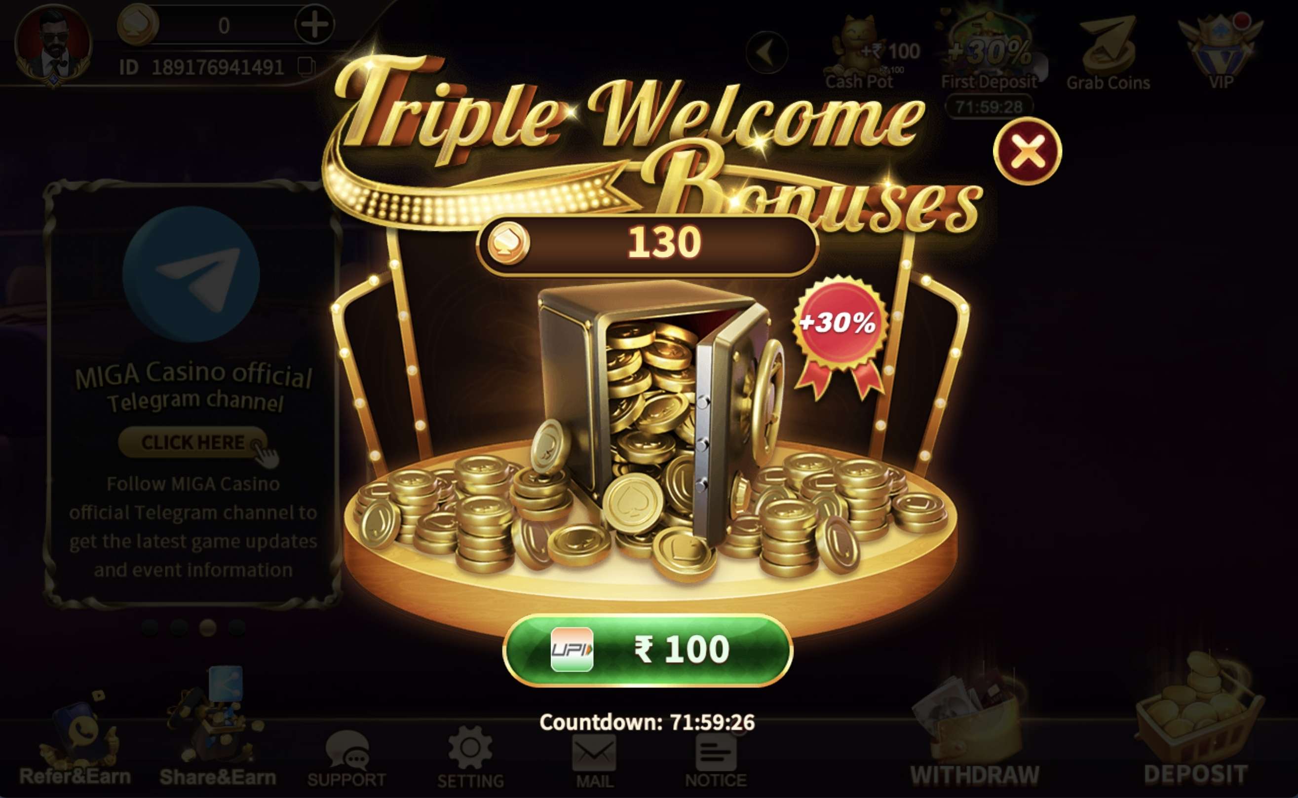 Claim Your MIGA Casino First Deposit Bonus | Up to 50% Welcome Reward